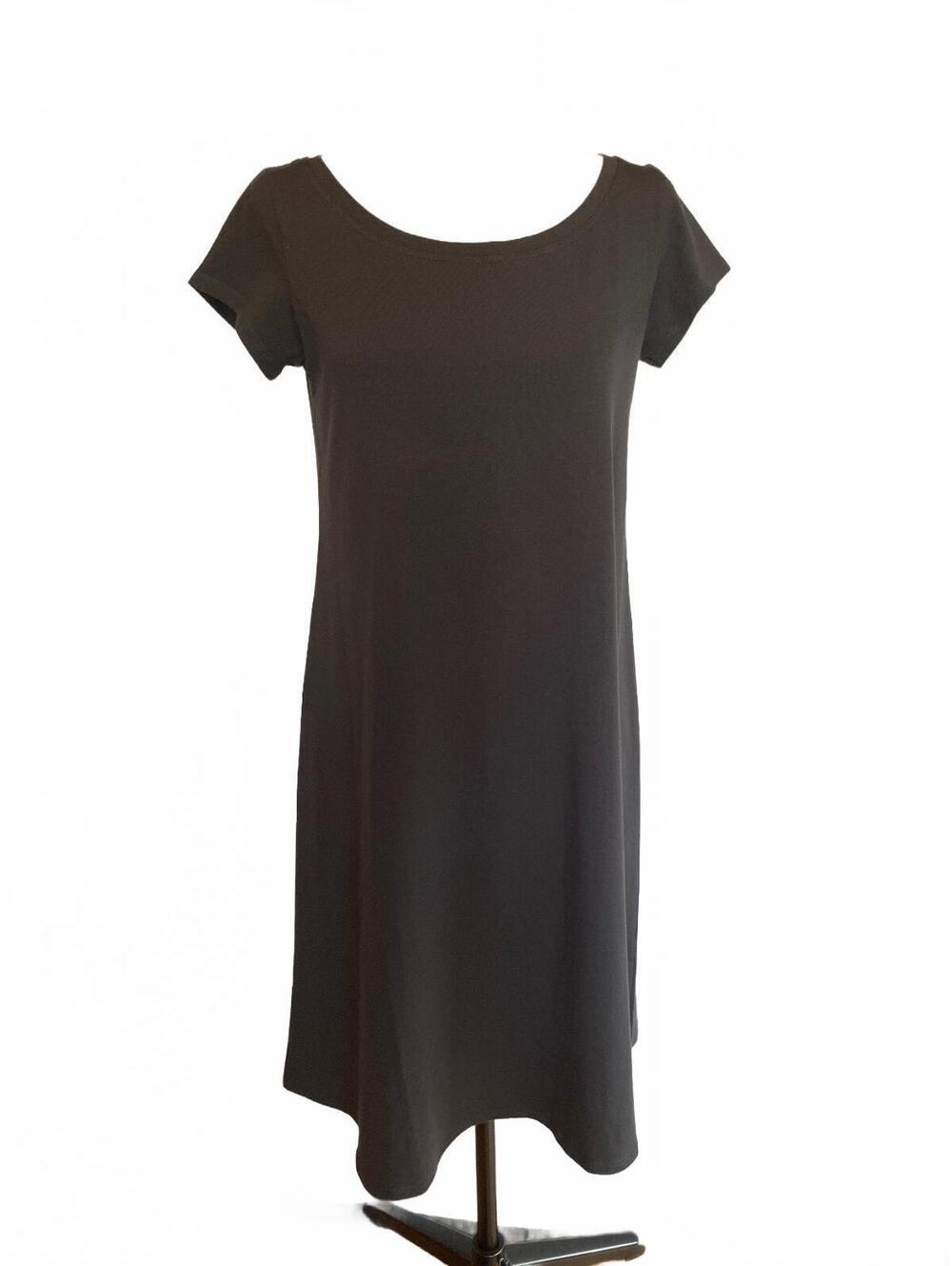 Eileen Fisher Organic Cotton Ballet Neck Dress Black PM NWT Minimalist Capsule
